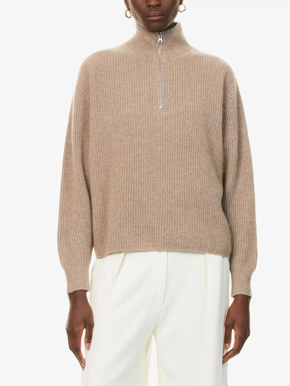 JK Cashmere Half-Zip Pullover Sweater in Undyed Stoned