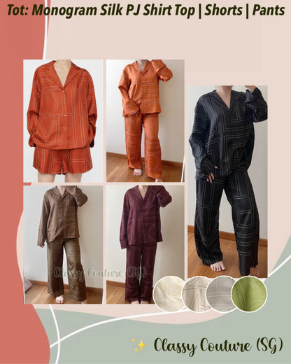 9 Colors! (PART 1/2) Tot Monogram Silk PJ Shirt Top | Shorts | Pants | Embroidered Set