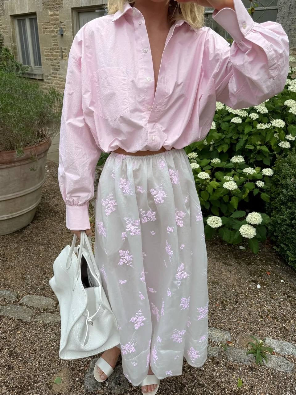 HS Bubble Button-Down Cropped Tech Poplin Shirt