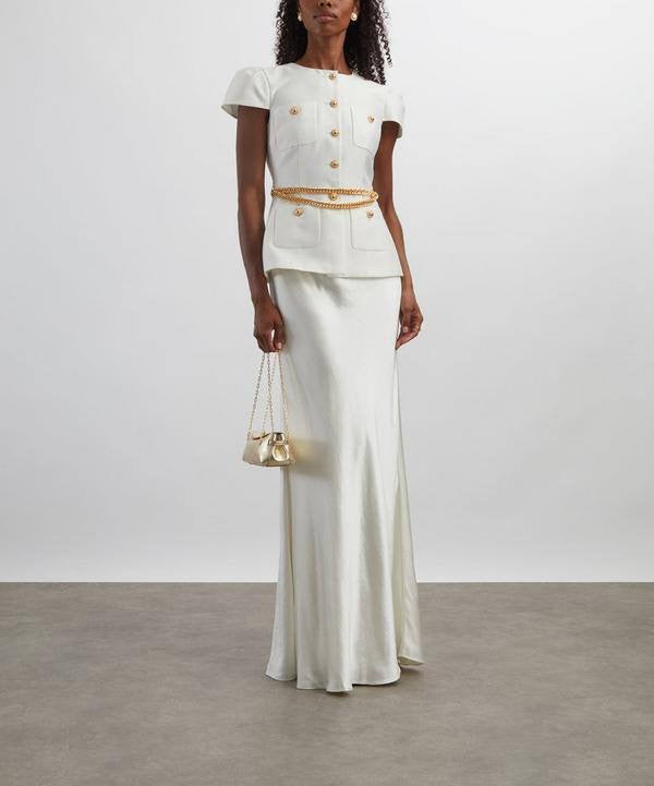 SP Cream Taffeta Chain Belt Maxi Dress