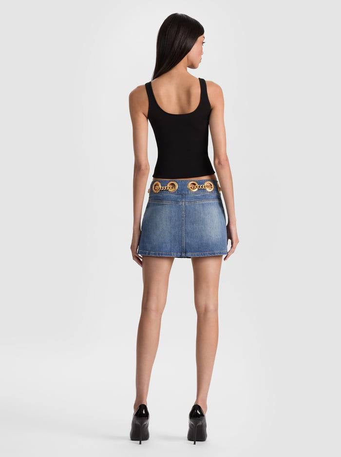 AO Morgana Chain Belt Stretch-cotton Denim Mini Skirt