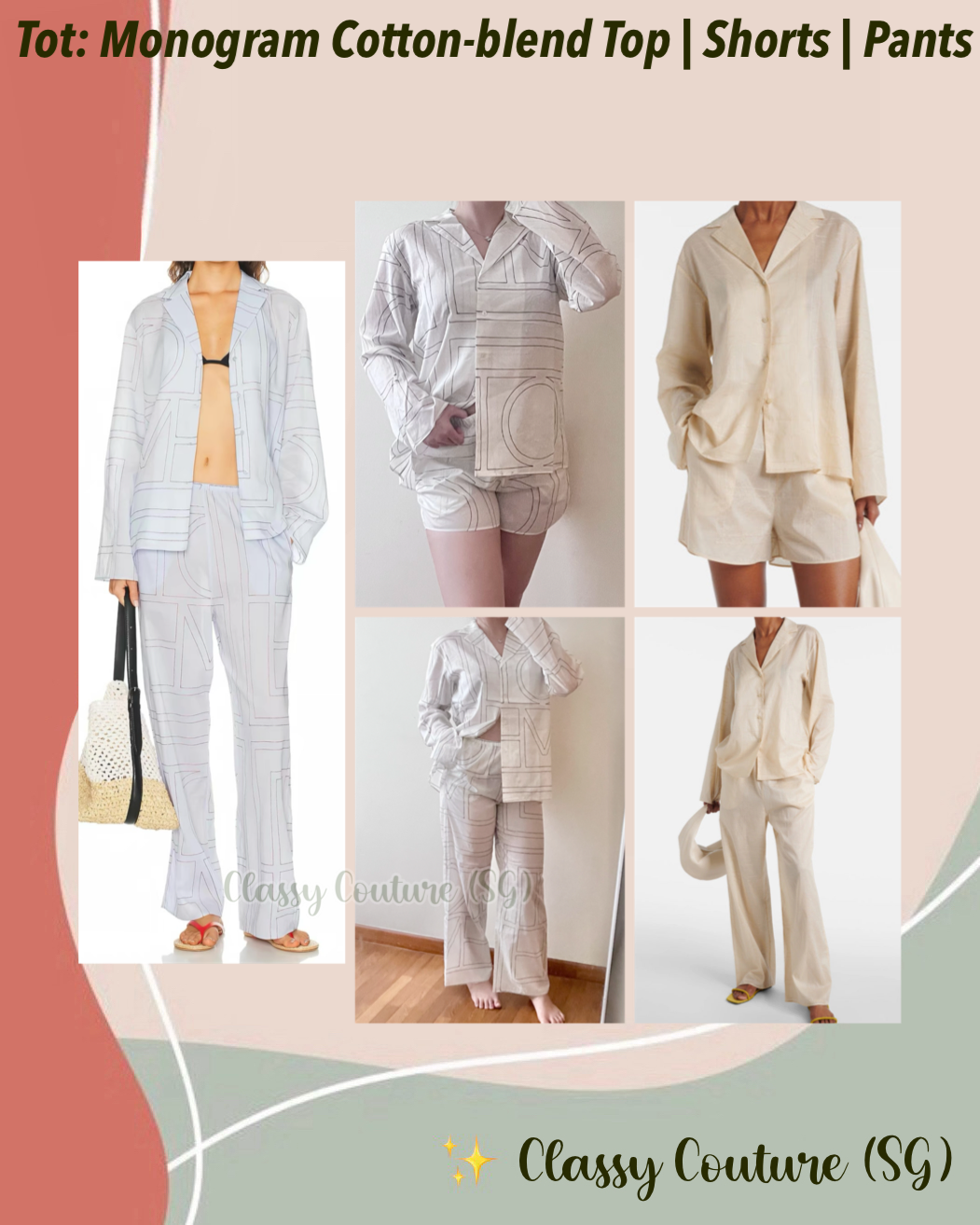 3 Colors! TOT Monogram Sheer Cotton-blend PJ Top | Shorts | Pants | Set