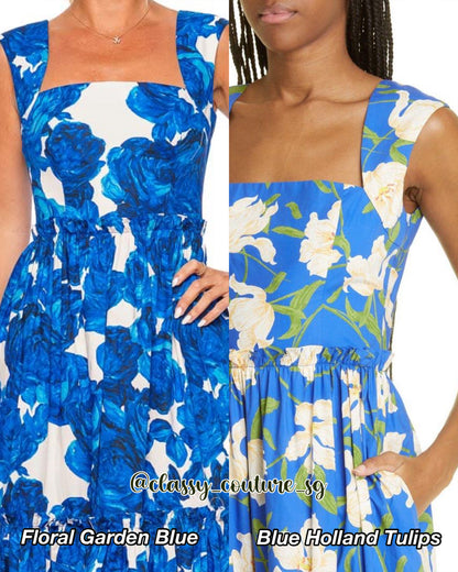 CC Claire Blue Floral Cotton Poplin Midi Dress