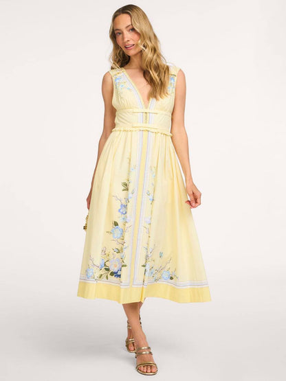 SP Yellow Bow V-neck Dress in Cotton
