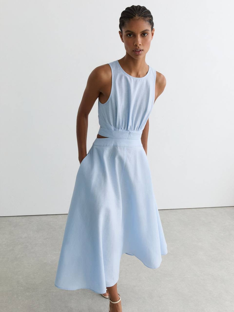 RS Hazel Linen-Cotton Cut-Out Midi Dress