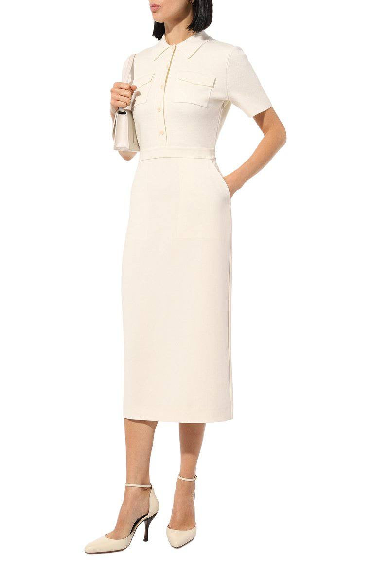 TH Military Merino Wool Blend Crepe Midi Dress