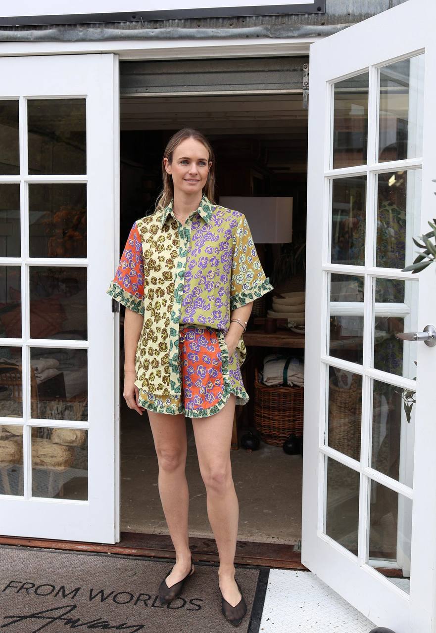 ALM022 Kaleidoscope Floral Spliced Shirt | Short | Hemp Linen Set