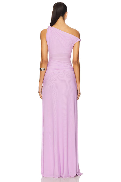 3 Colors! MS Sisal Asymmetric Mesh Maxi Dress