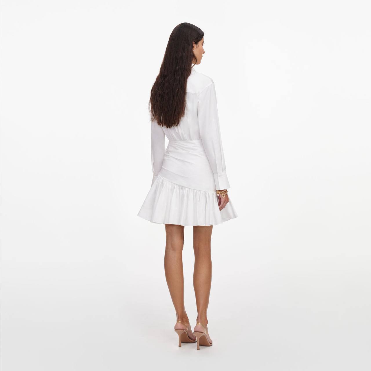 SP White Cotton Gathered Mini Dress