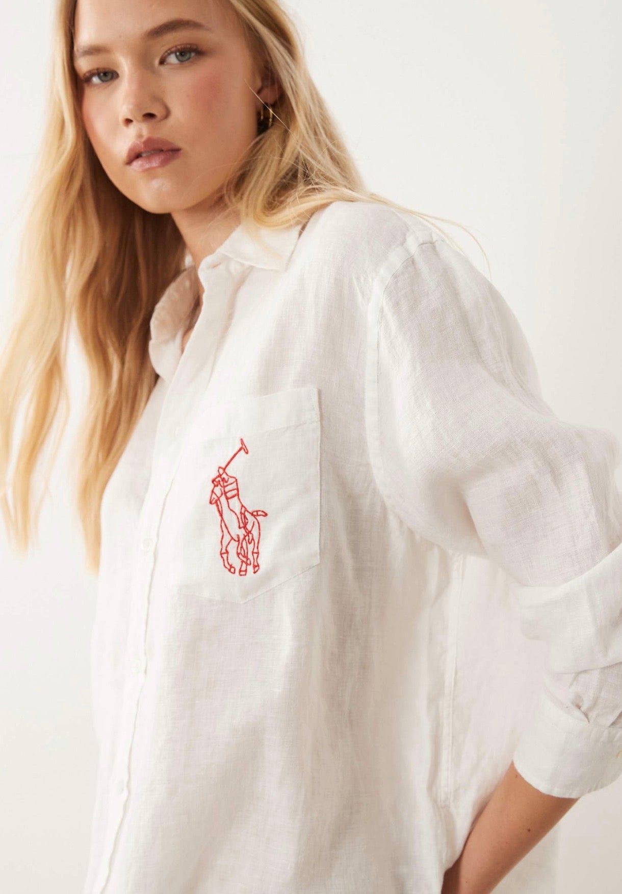 RL Oversized Fit Big Pony Linen Long Sleeve Sport Shirt