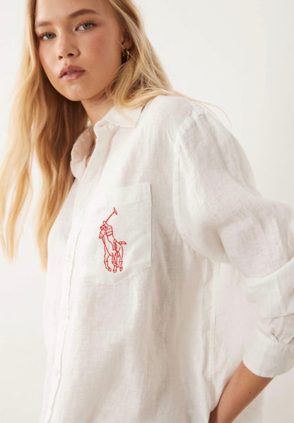 RL Oversized Fit Big Pony Linen Long Sleeve Sport Shirt
