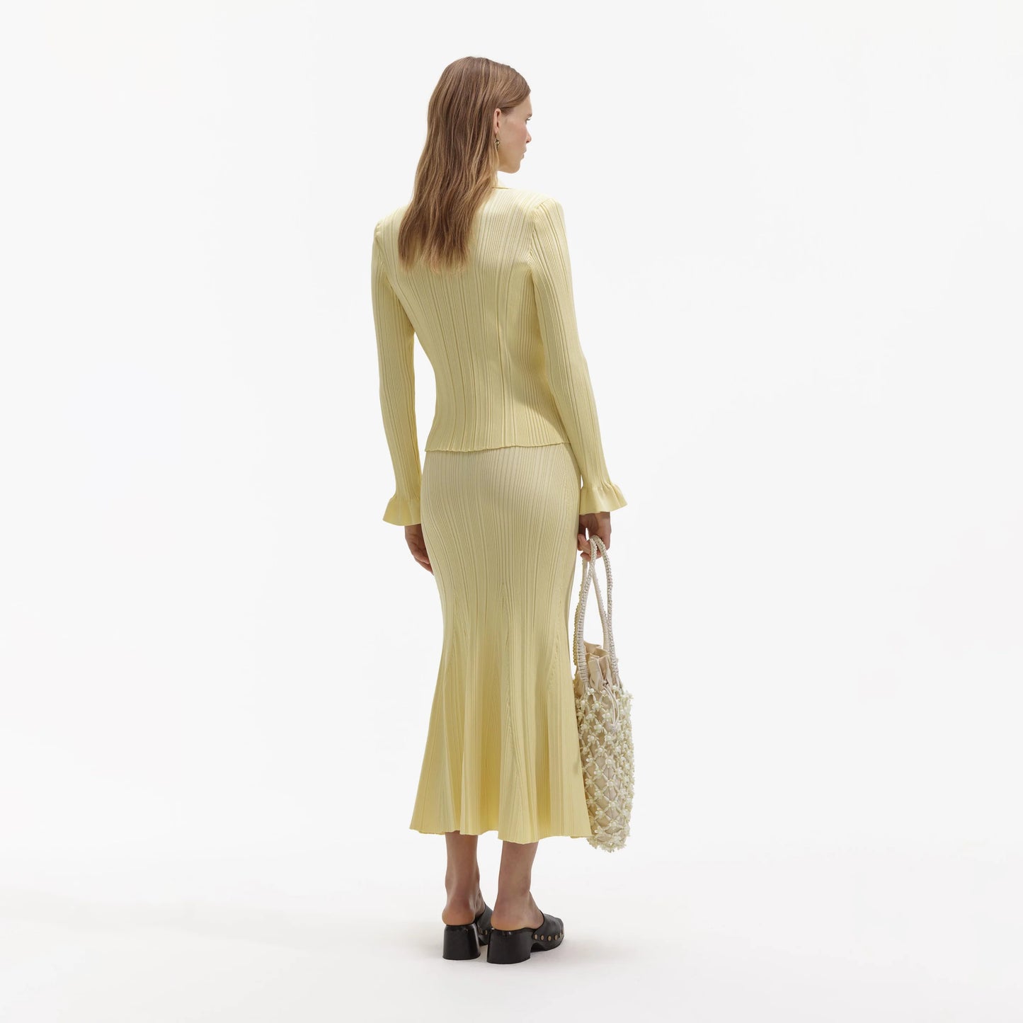 SP Yellow Ribbed Viscose Knit Top | Midi Skirt | Set