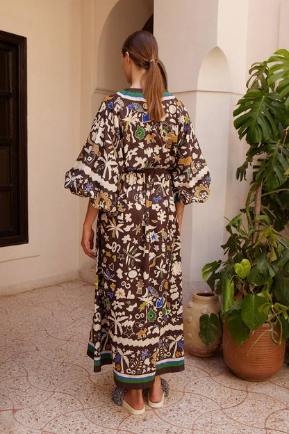 ALM Maroc Ramie Blouson-Sleeve Midi Dress