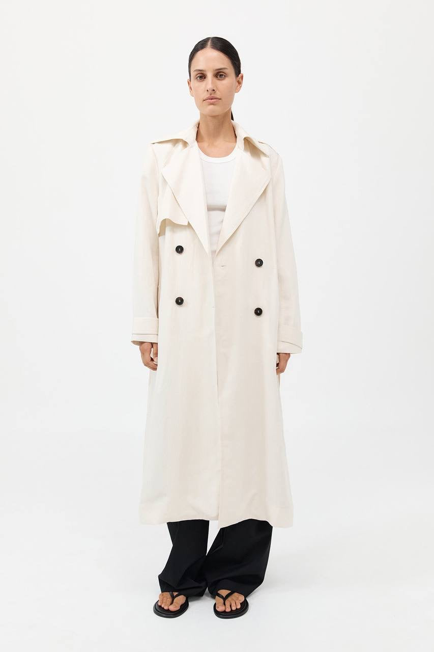 SA Soft Tailored Lyocell-Linen Long Trench Coat