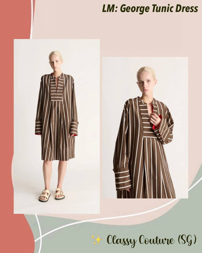 LM George Silk-Cotton Tunic Striped Shirtdress Midi Dress