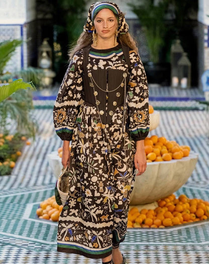 ALM Maroc Ramie Blouson-Sleeve Midi Dress