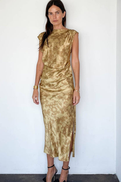 LM Nichhia Silk Drape Midi Dress