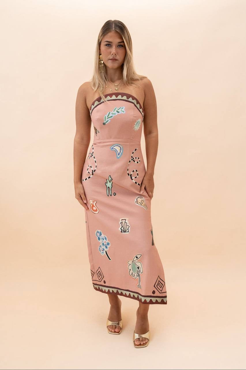ALM Laurence Strapless Viscose-Linen Midi Dress