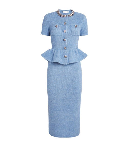 SP Blue Knitted Peplum Midi Dress