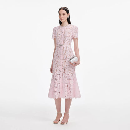 SP Pink Lace Bow Trim Midi Dress