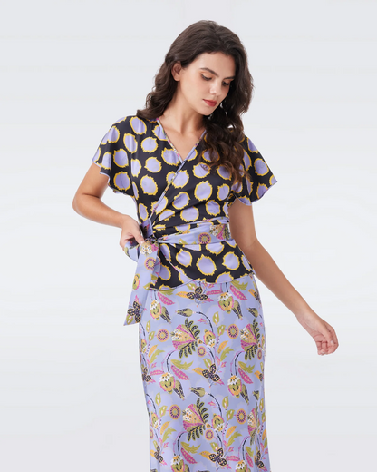 DVF Delhi Reversible Wrap Top | Krisa Midi Skirt | Set