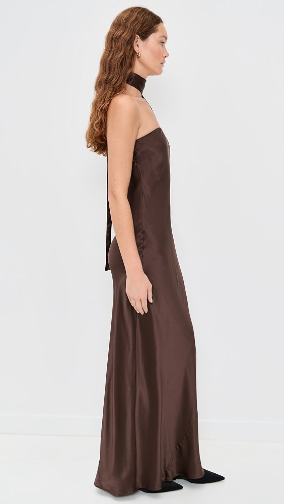SALE! Oren Strapless Bandeau Silk Maxi Dress with Scarf
