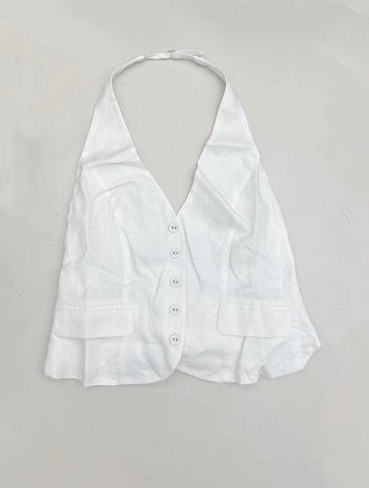 Ref Aida Halter Backless Linen Vest