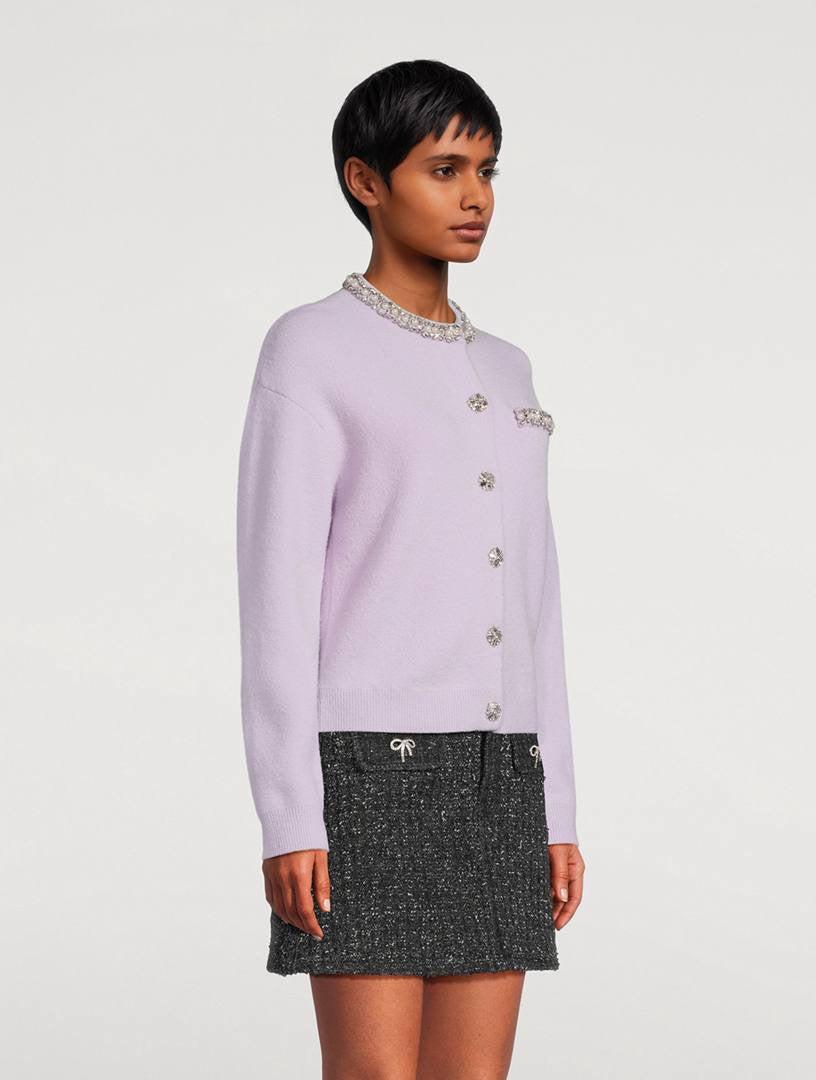 SP Lilac Purple Knitted Crystal-Trim Long Cardigan | Mini Skirt | Set