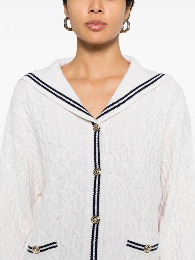 MJ Mirayalo Wool Cable-Knit Sailor Boat Neck Cardigan