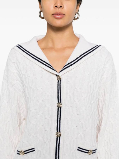 MJ Mirayalo Wool Cable-Knit Sailor Boat Neck Cardigan