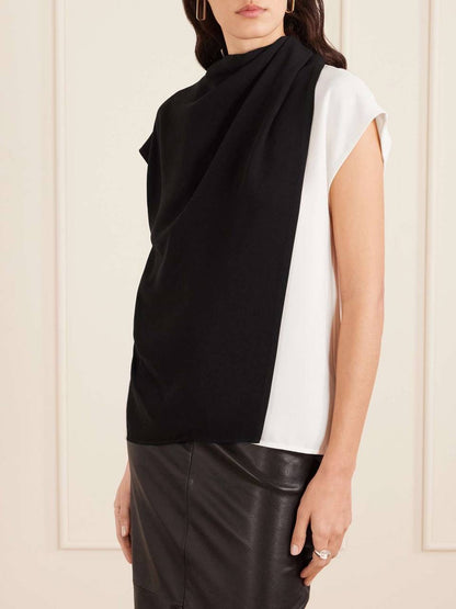 PS Elsa Asymmetric Crepe Cap Sleeve Color Block Top