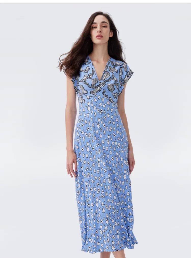 DVF Margeaux Flutter Sleeve Viscose Midi Dress