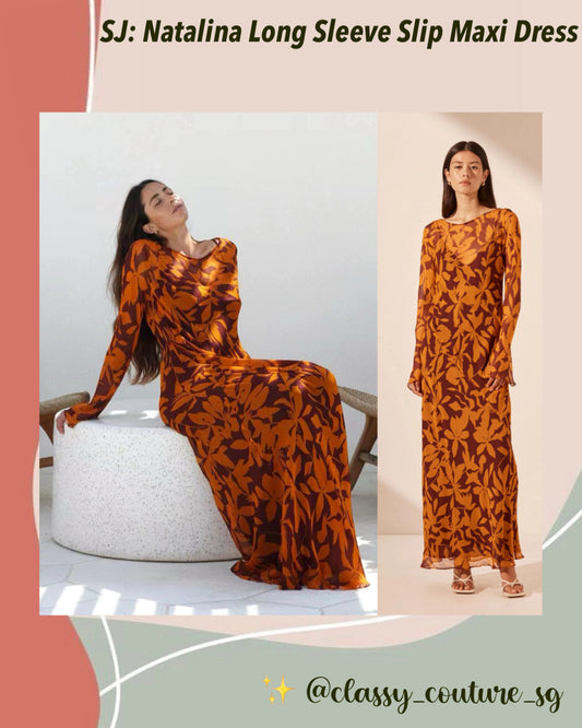 ONE AU8! SJ Natalina Long Sleeve Slip Maxi Dress in Shiraz/Tangerine