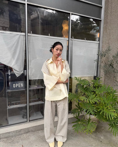 EDI Butter Yellow Stretch-Cotton Shirt w Cotton-silk Scarf