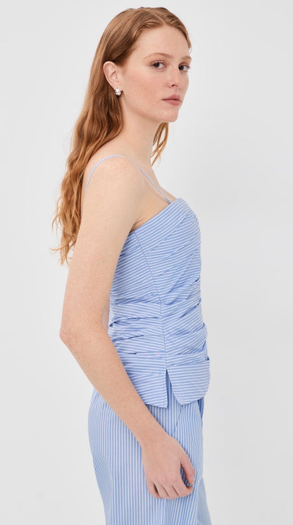 SK Emerson Ruched Bustier Top (Removable straps) | Arden Pants | Cotton Poplin Pinstripe Set