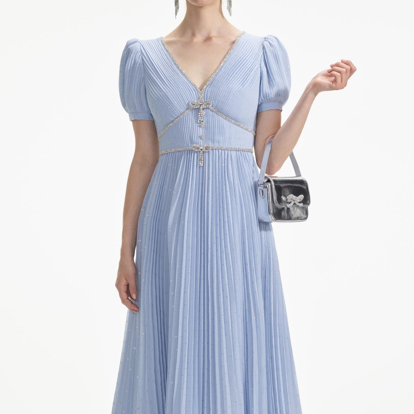 SP Blue Metallic Chiffon Midi Dress