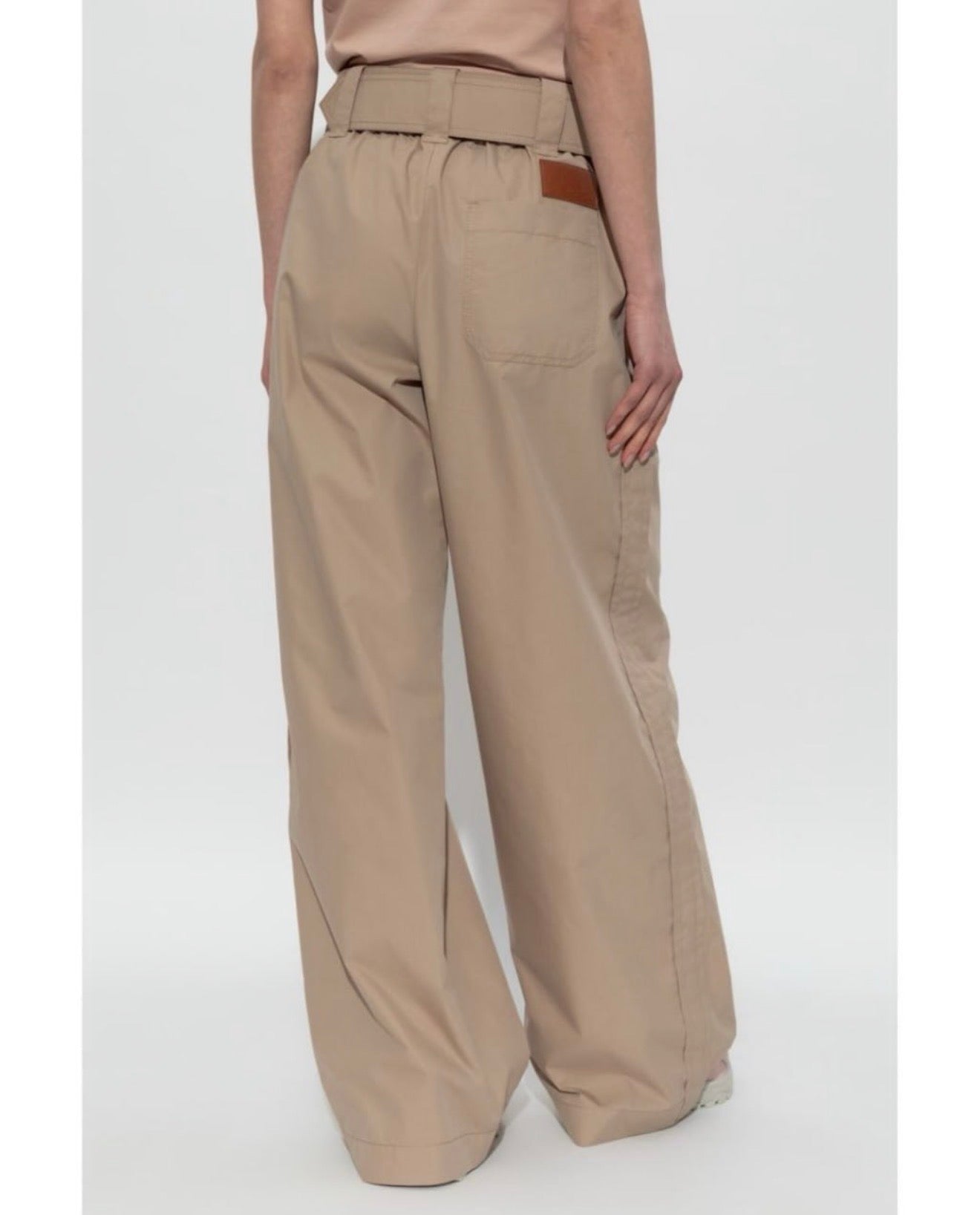MC Wide Leg Cotton-Blend Belted Trousers Palazzo Pants