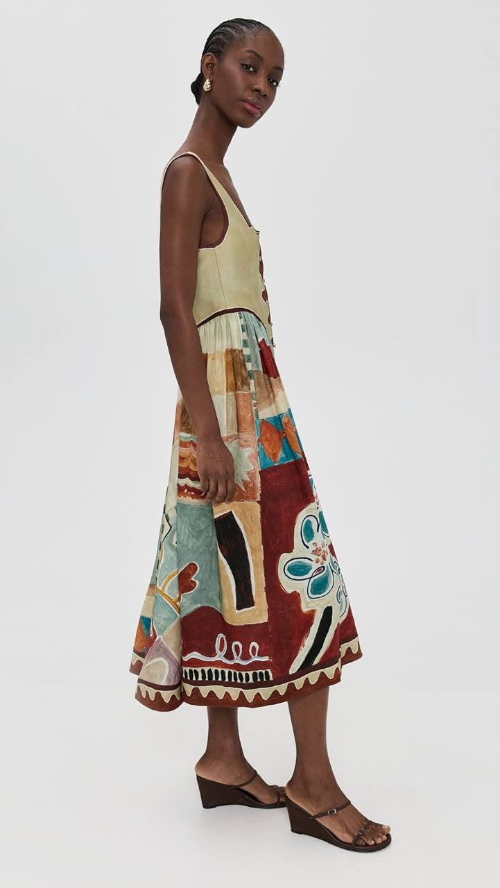 ALM Michelle Linen-Viscose Square Neck Midi Dress