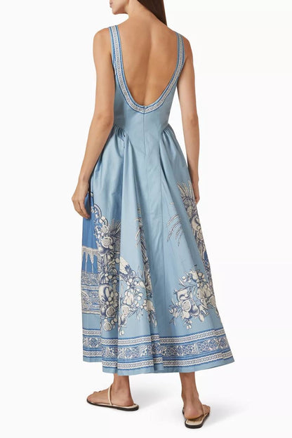 ALM Villa Romantica Sleeveless Cotton Poplin Scoop back Midi Dress