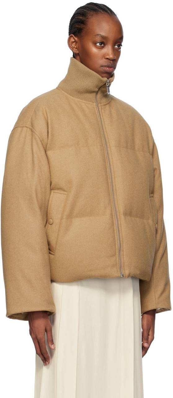 TOT Funnel Neck Down-filled Flannel-Wool Parka Puffer Jacket