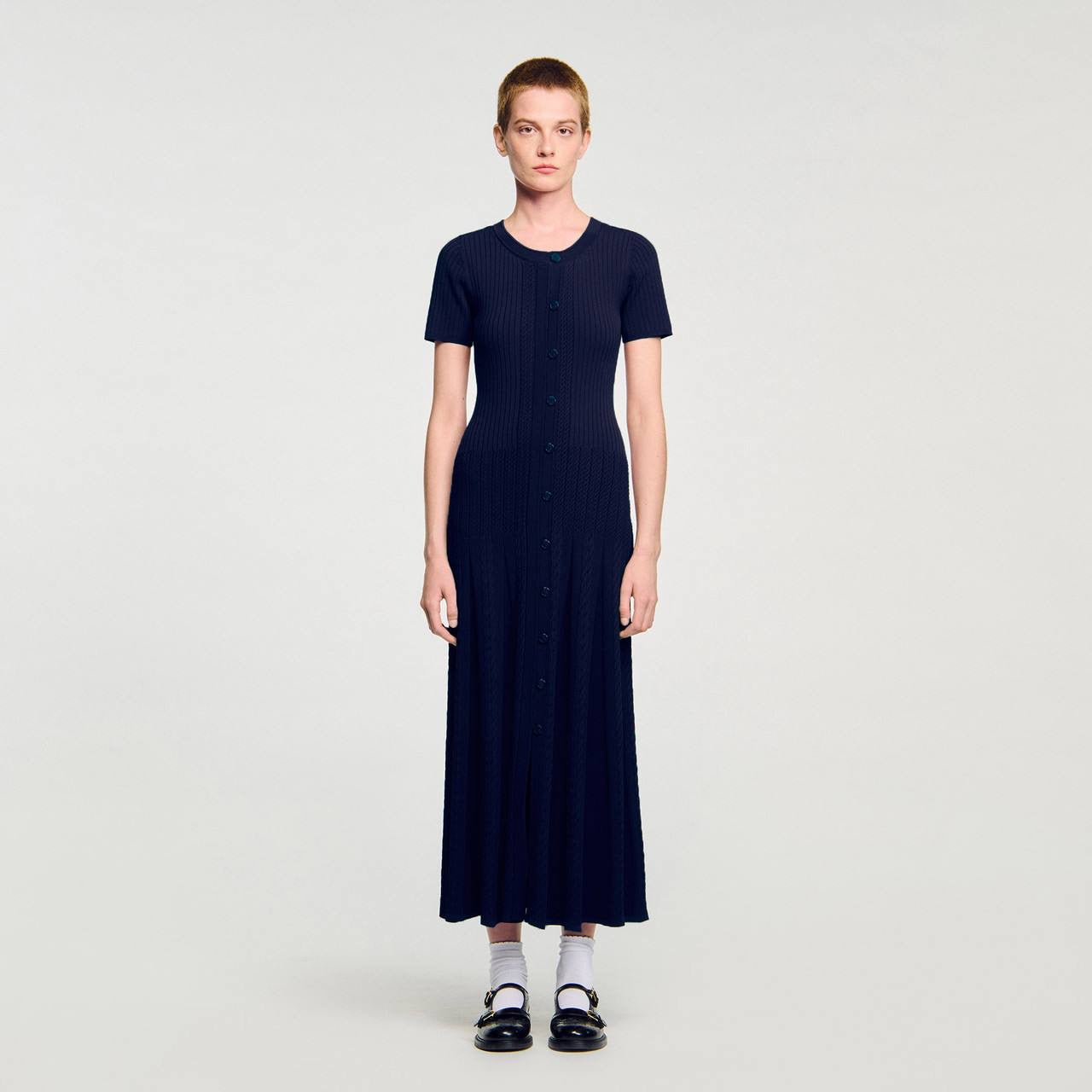 SD Milla Viscose Knit Midi Dress in Navy blue & Wine red