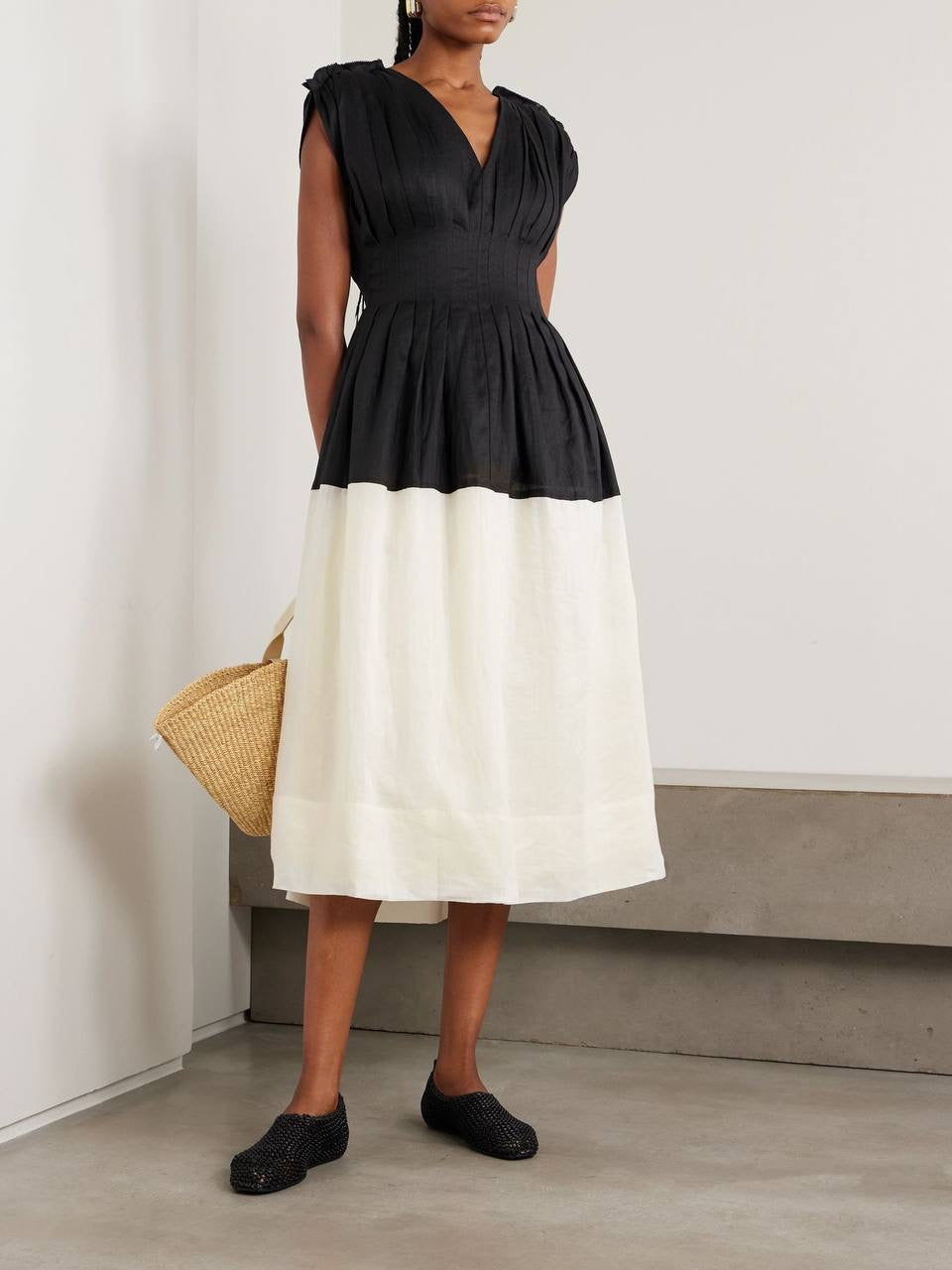 SE Nicola Ramie Contrast Midi Dress