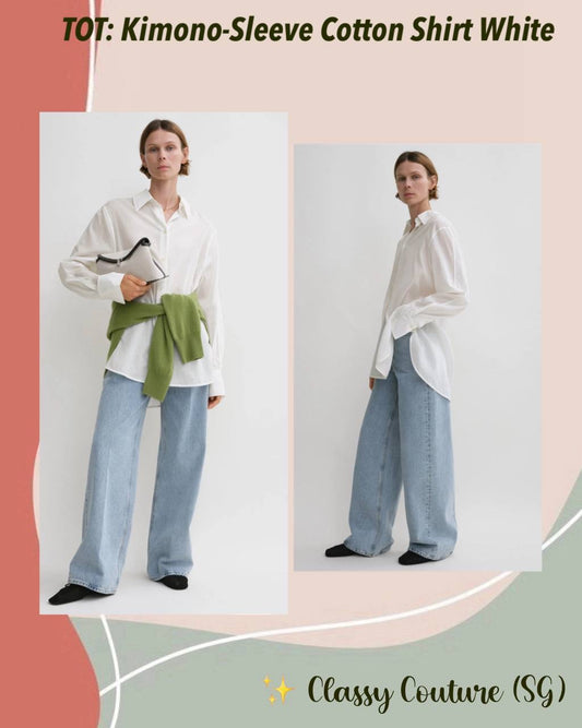 TOT Kimono-Sleeve Cotton Shirt White