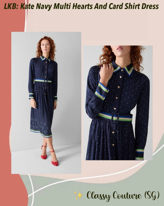 LKB Kate Navy Multi Hearts And Card Shirtdress Midi Dress