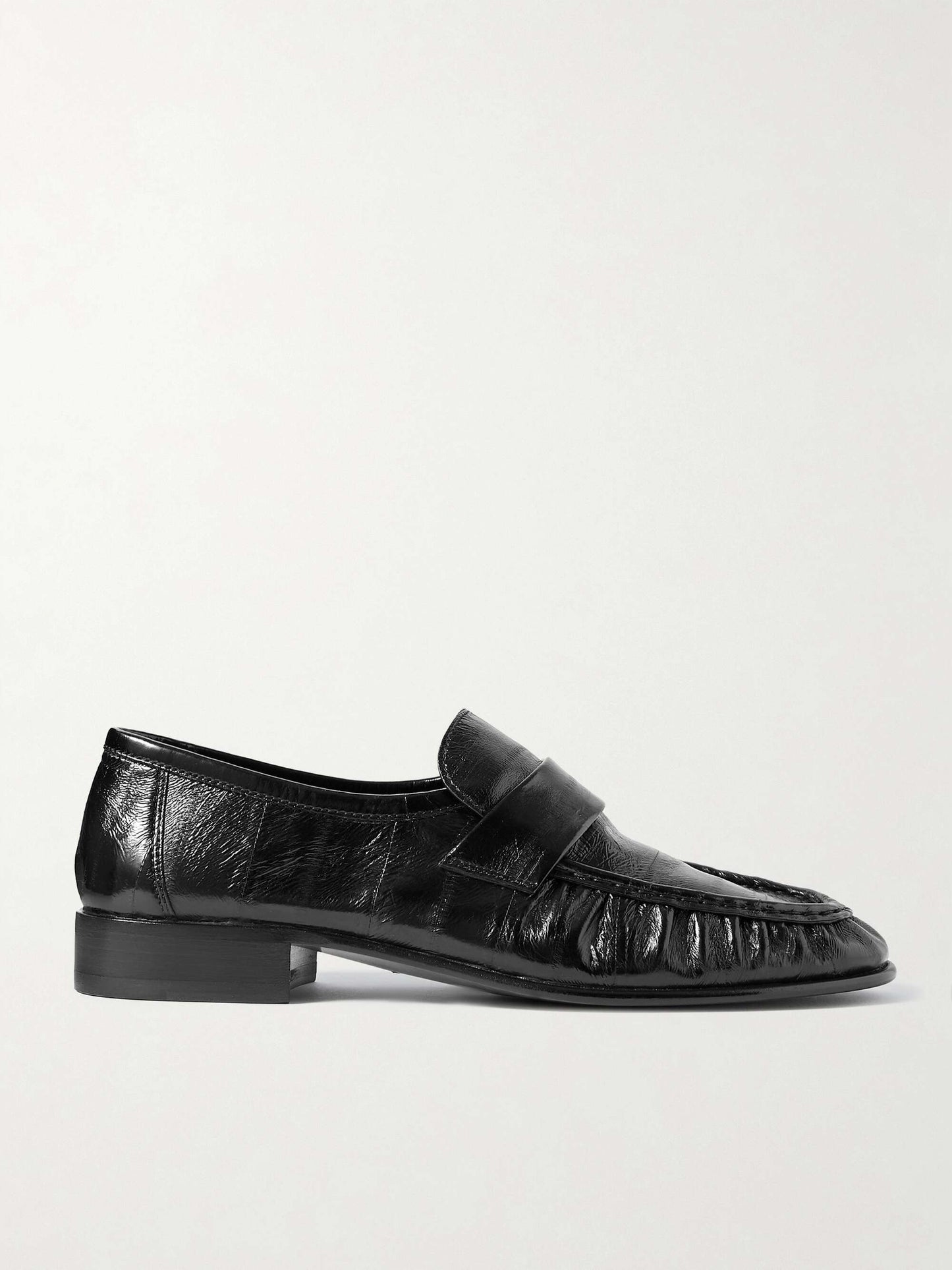 TR Soft Panelled Glossed Eel Leather Loafer Shoes in Black