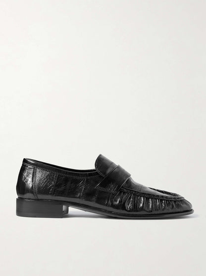 TR Soft Panelled Glossed Eel Leather Loafer Shoes in Black