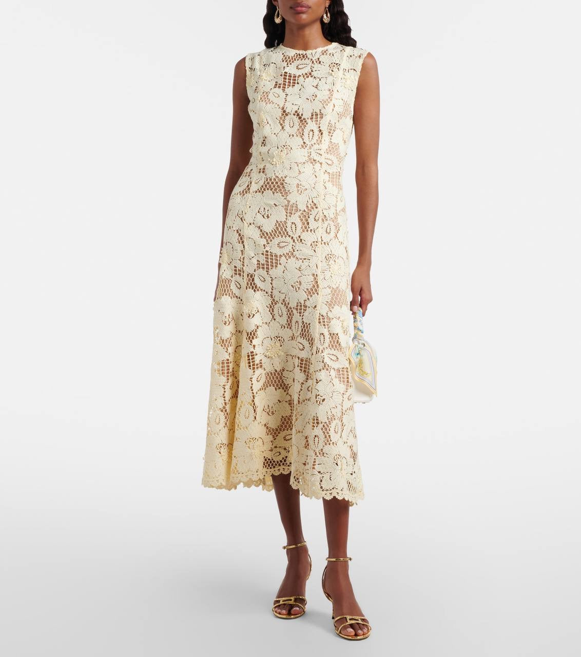 SP Yellow Crochet Lace Midi Dress