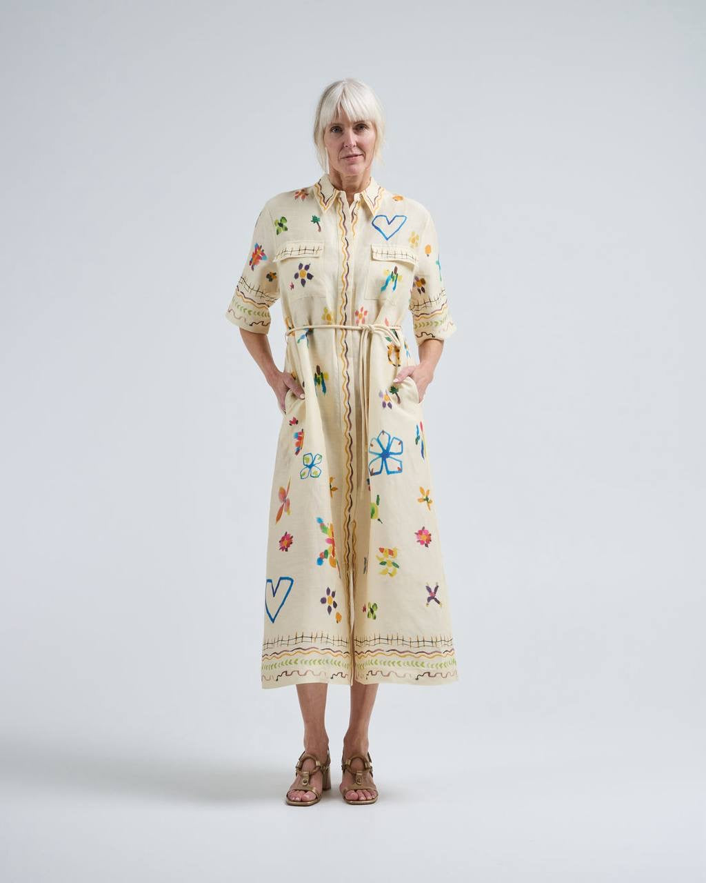 ALM Sidi Linen-Viscose Shirtdress Midi Dress