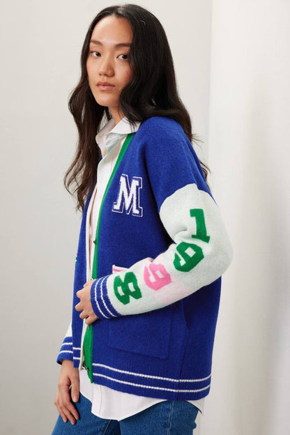 Blue Varsity Logo-Appliqué Cardigan