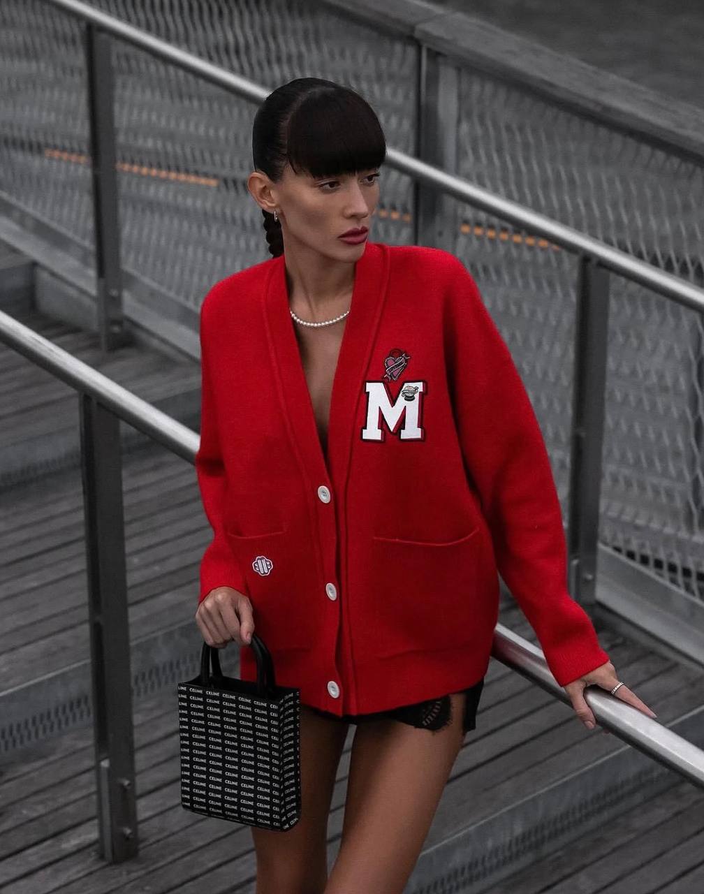 Micollege Patched Stretch-Knit Cardigan